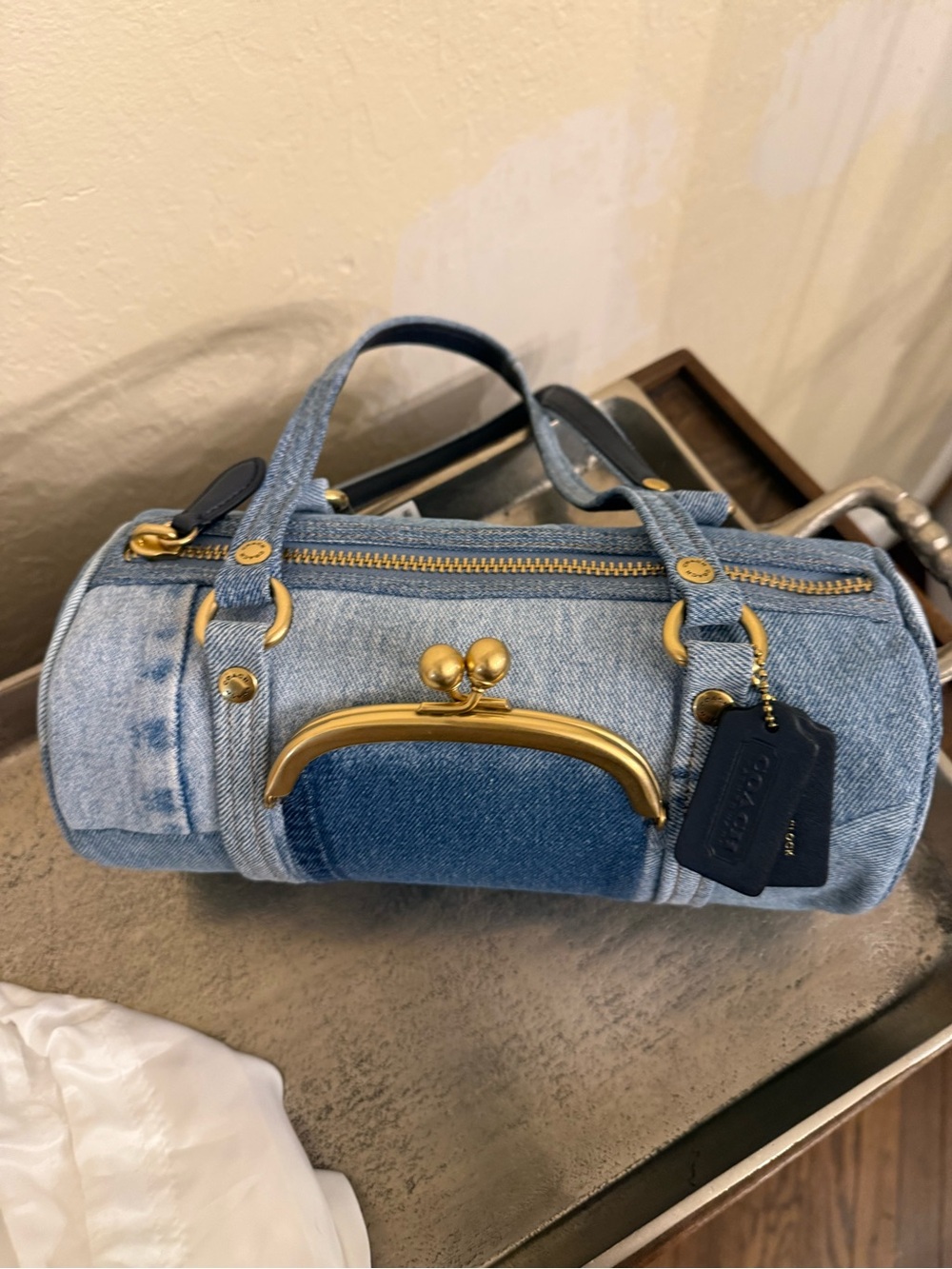COACH - Originals Kisslock 28 Denim Barrel Bag - Picture 6 of 12